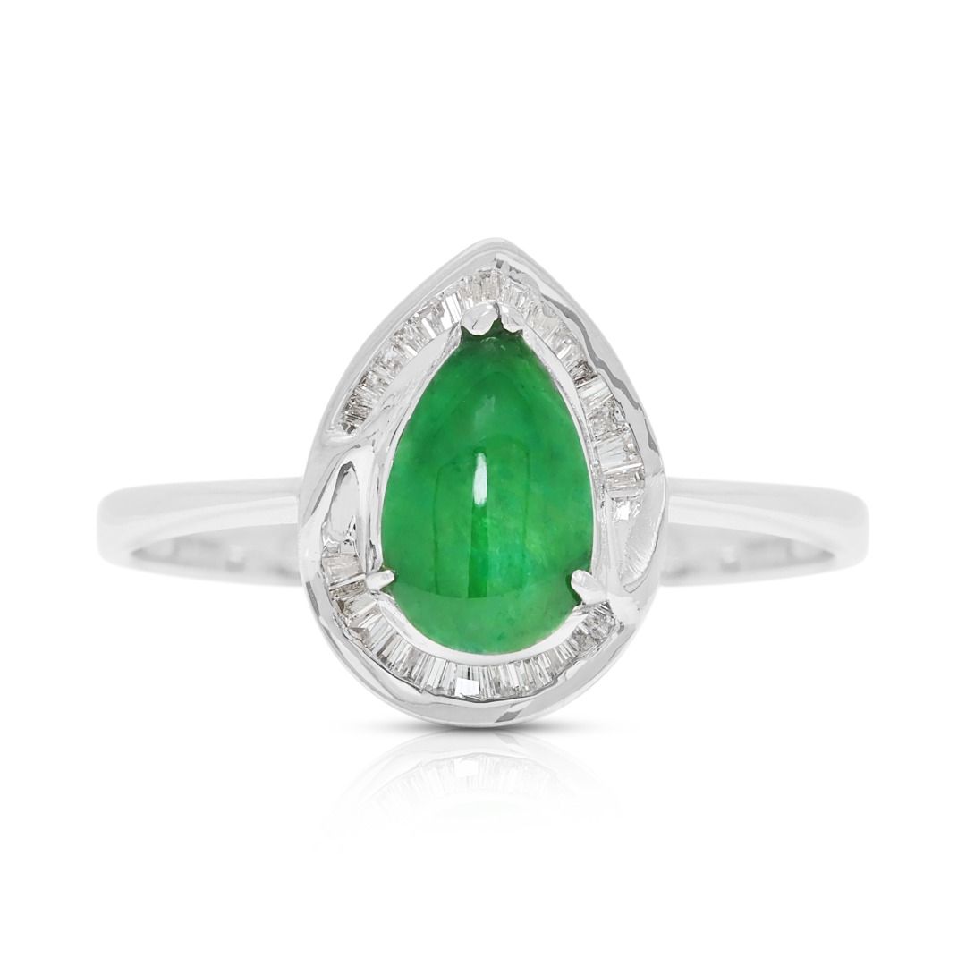 Elegant 0.34ct Emerald & Diamond Halo Ring in 18K White Gold