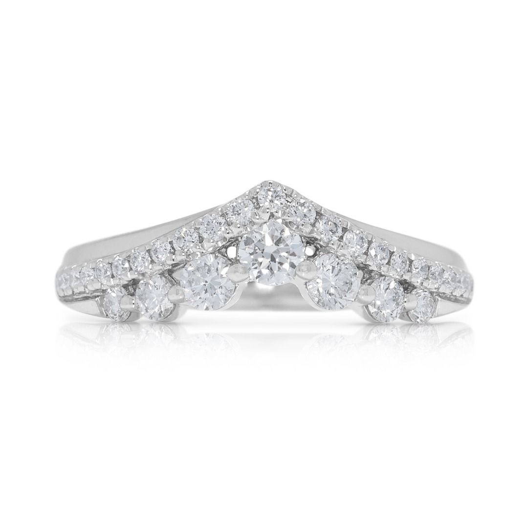 Elegant 0.35ct Natural Diamond Tiered Chevron 14k White Gold Ring