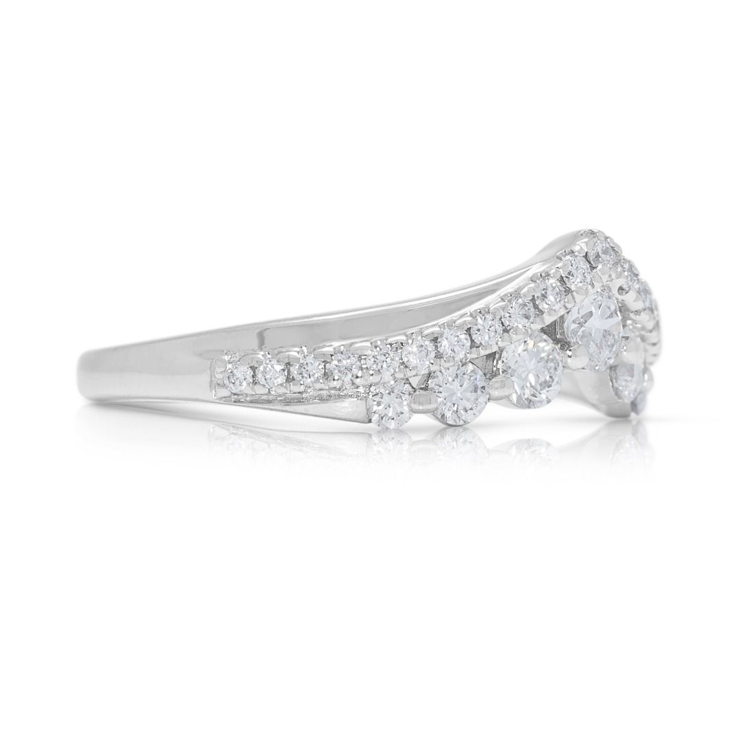 Elegant 0.35ct Natural Diamond Tiered Chevron 14k White Gold Ring