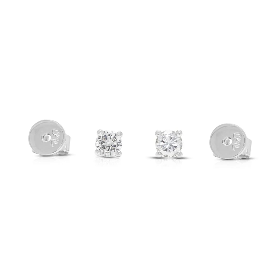 Elegant 0.36ct Natural Diamond Stud Earrings in 18K White Gold