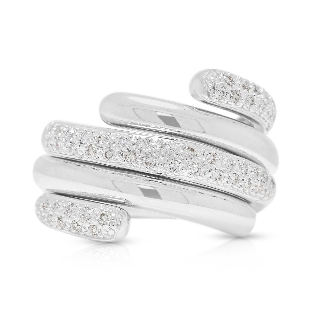 Eleganter Wickelring aus 18K Weißgold mit mehreren Bändern und 0,44 Karat runden Brillanten