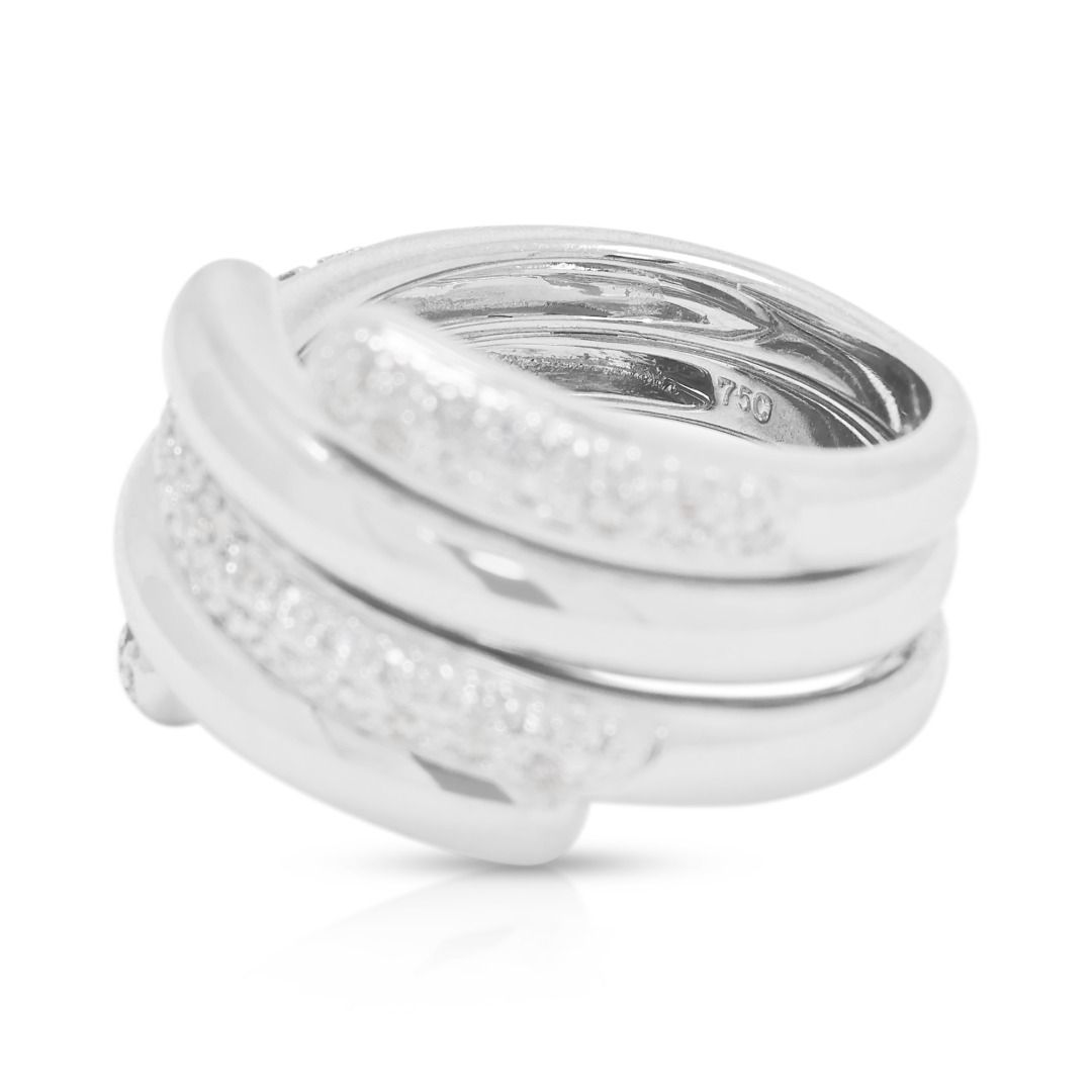 Eleganter Wickelring aus 18K Weißgold mit mehreren Bändern und 0,44 Karat runden Brillanten