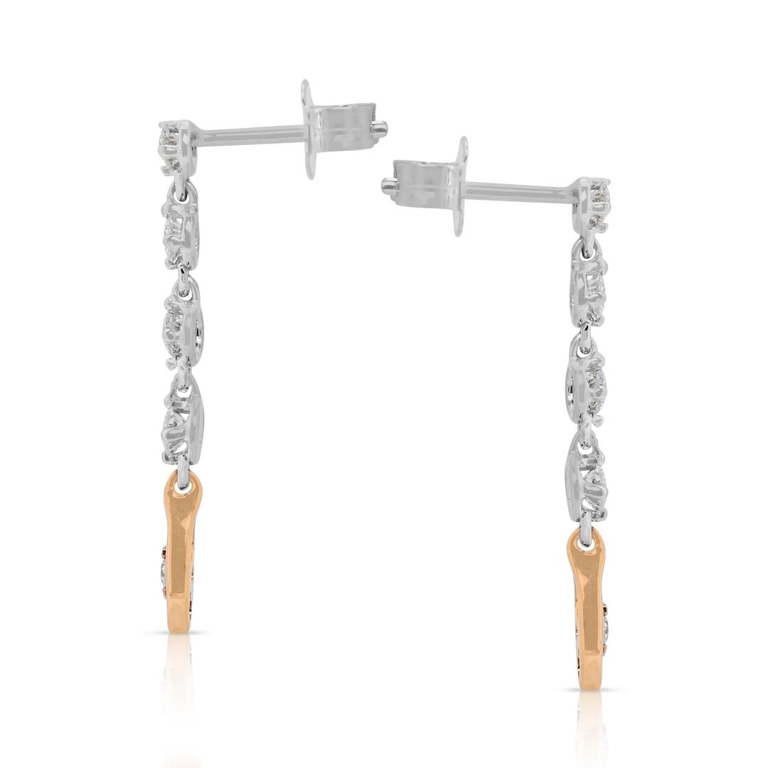 Elegant 0.4ct 18K Two-Toned Drop Earrings with Round Brilliant Diamonds