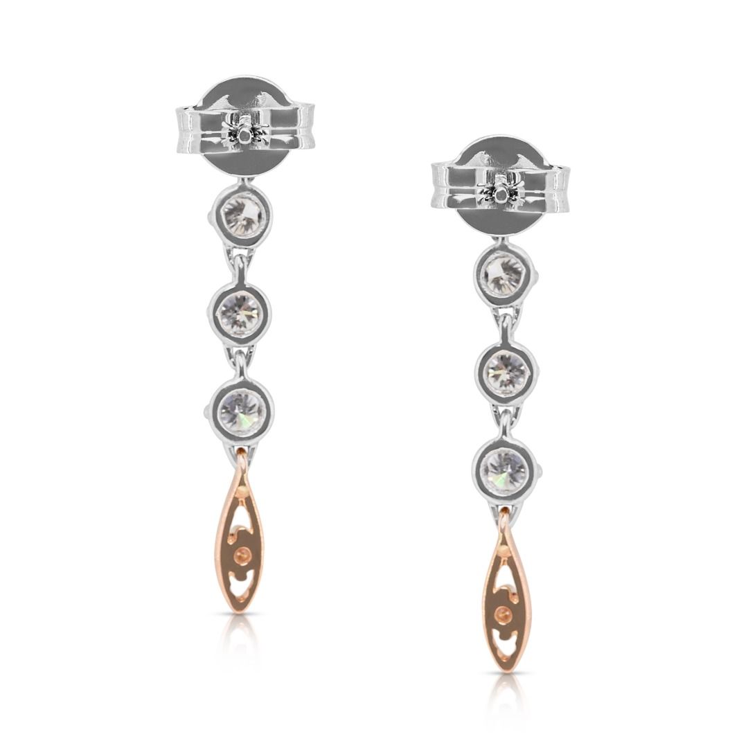 Elegant 0.4ct 18K Two-Toned Drop Earrings with Round Brilliant Diamonds