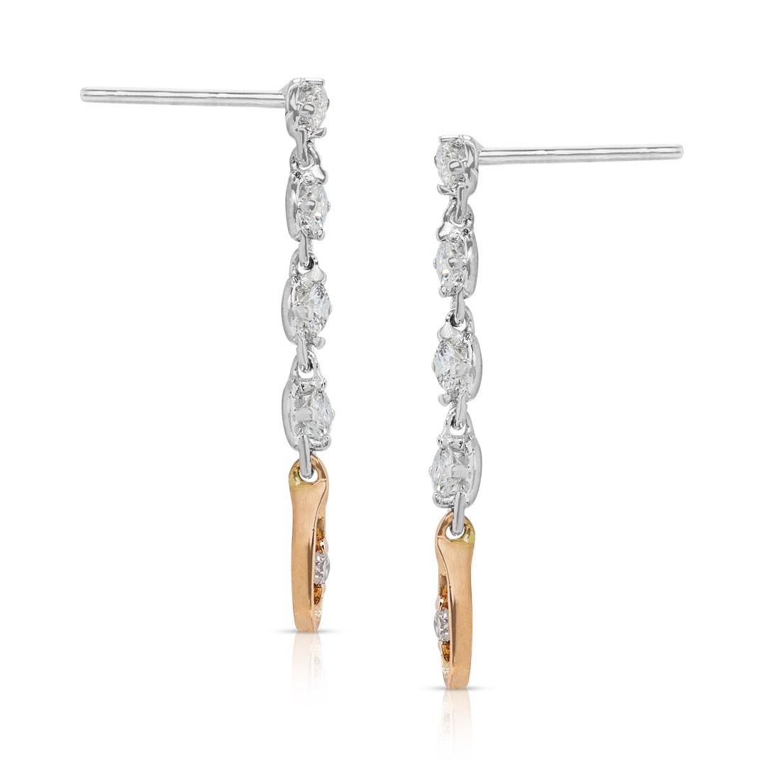 Elegant 0.4ct 18K Two-Toned Drop Earrings with Round Brilliant Diamonds