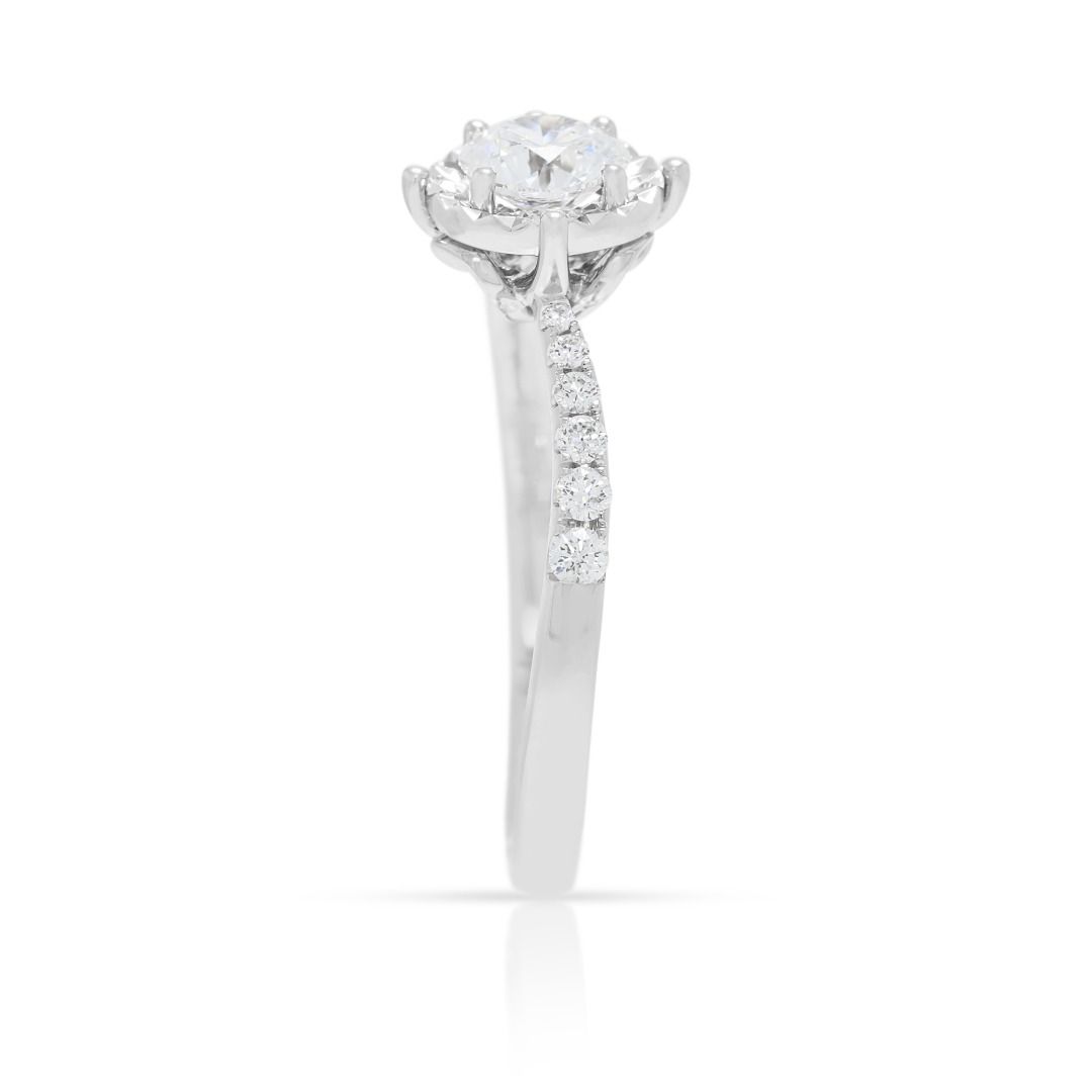 Elegant 0.56ct Natural Diamond Halo Ring in 18K White Gold - GIA Certified