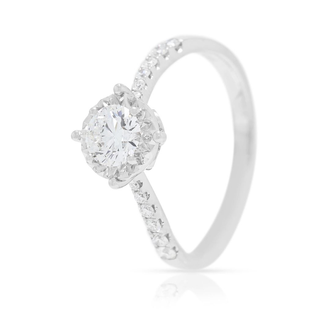 Elegant 0.56ct Natural Diamond Halo Ring in 18K White Gold - GIA Certified