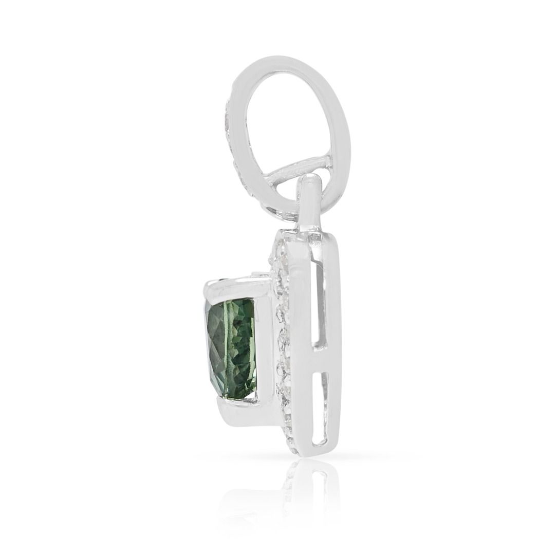 Eleganter 0,5 ct grüner Saphir & 0,08 ct Diamant Herz-Anhänger 18K Weißgold (Neu)