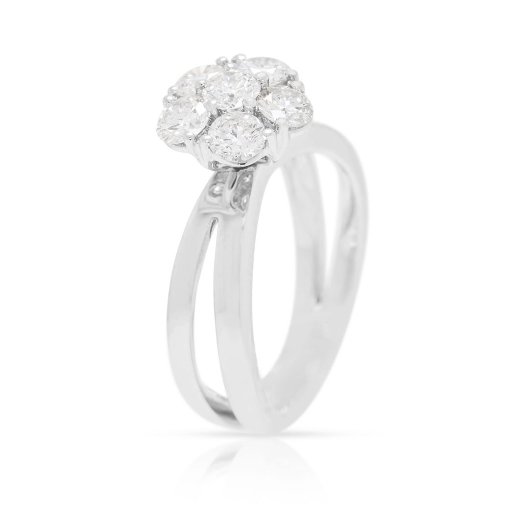 Elegant 0.60ct Natural Diamond Floral Cluster Ring in 18K White Gold