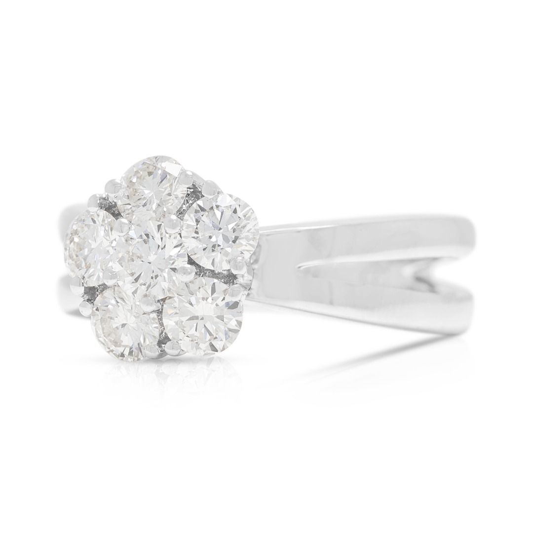 Elegant 0.60ct Natural Diamond Floral Cluster Ring in 18K White Gold