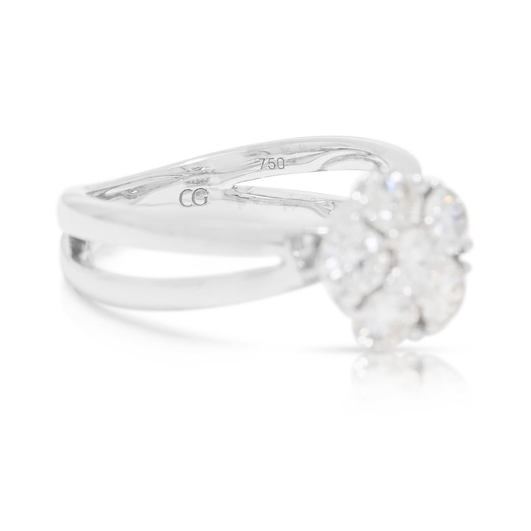 Elegant 0.60ct Natural Diamond Floral Cluster Ring in 18K White Gold