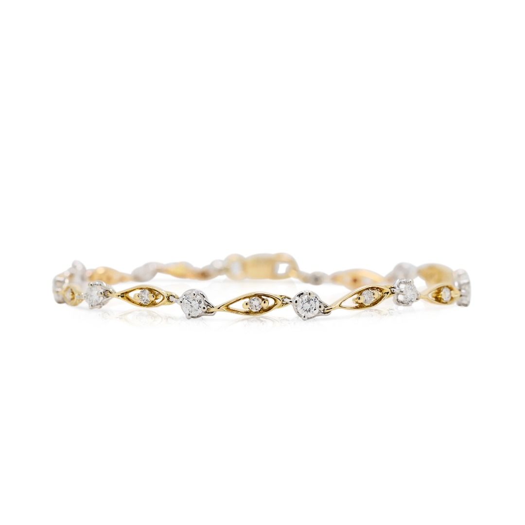 Elegant 0.68ct Natural Diamond Bracelet in 18K Two-Toned Gold (New)