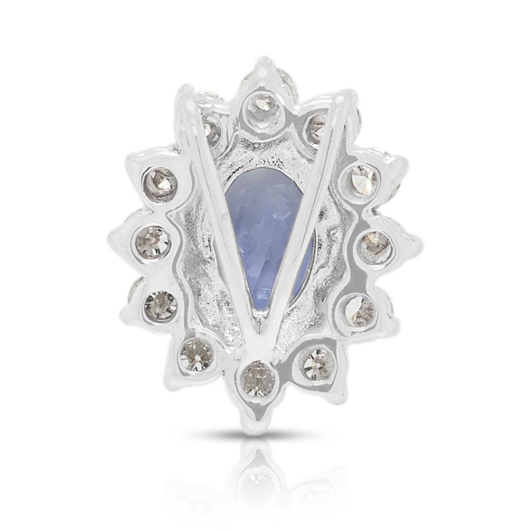 Elegant 0.70ct Sapphire & Diamond Halo Pendant in 18K White Gold