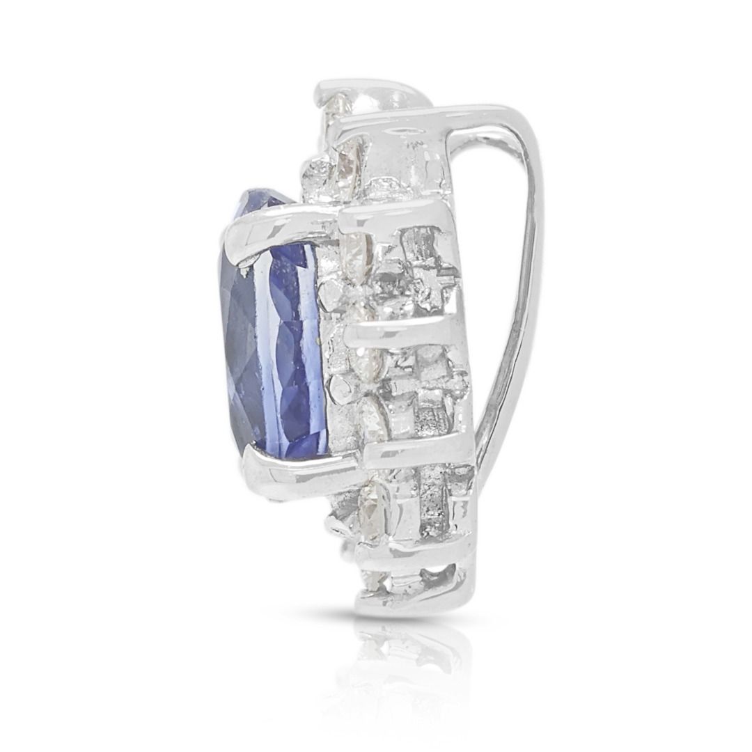 Elegant 0.70ct Sapphire & Diamond Halo Pendant in 18K White Gold