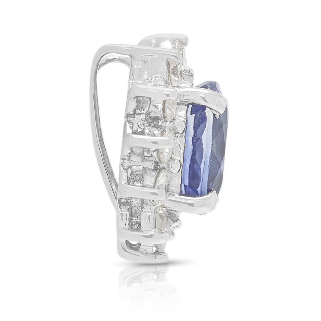 Elegant 0.70ct Sapphire & Diamond Halo Pendant in 18K White Gold