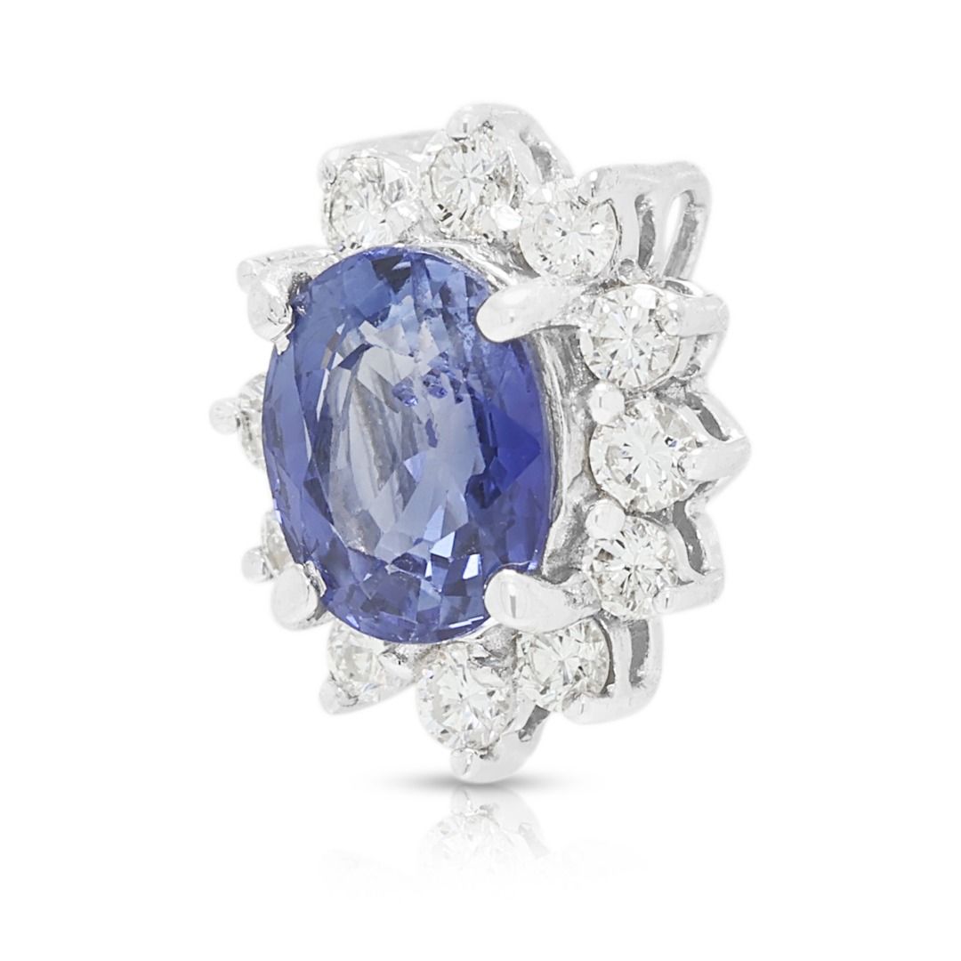 Elegant 0.70ct Sapphire & Diamond Halo Pendant in 18K White Gold