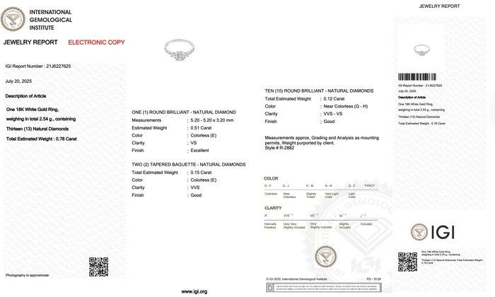 Elegant 0.78ct Diamonds Pave Ring in 18k White Gold - IGI Certified