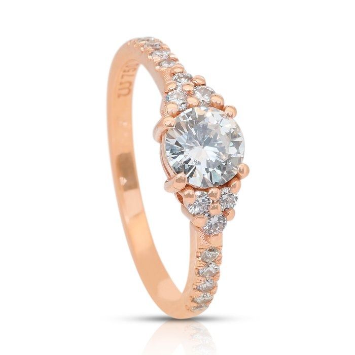 Elegant 0.88ct Diamonds Pave Ring in 18k Rose Gold - IGI Certified