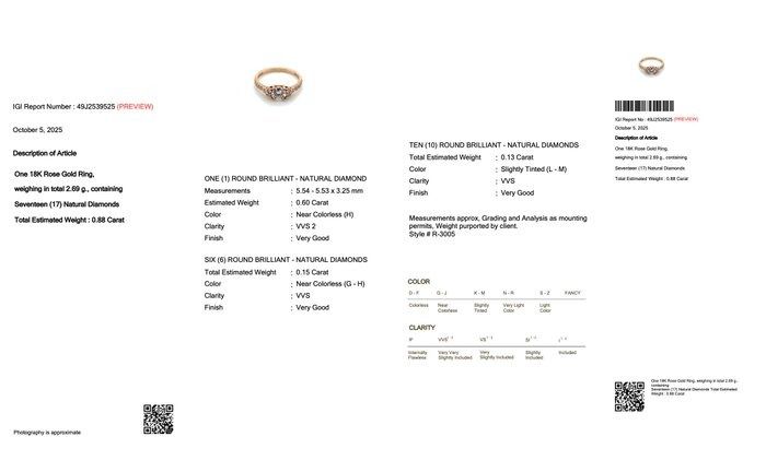Elegant 0.88ct Diamonds Pave Ring in 18k Rose Gold - IGI Certified