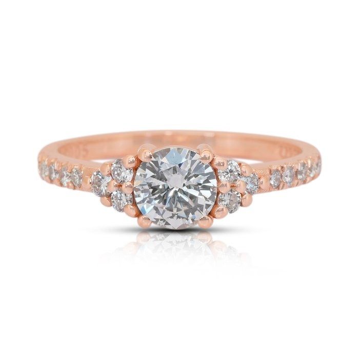 Elegant 0.88ct Diamonds Pave Ring in 18k Rose Gold - IGI Certified