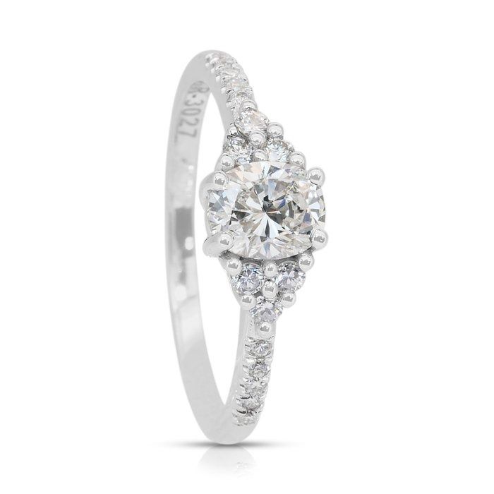 Elegant 0.89ct Diamonds Pave Ring in 18k White Gold - IGI Certified