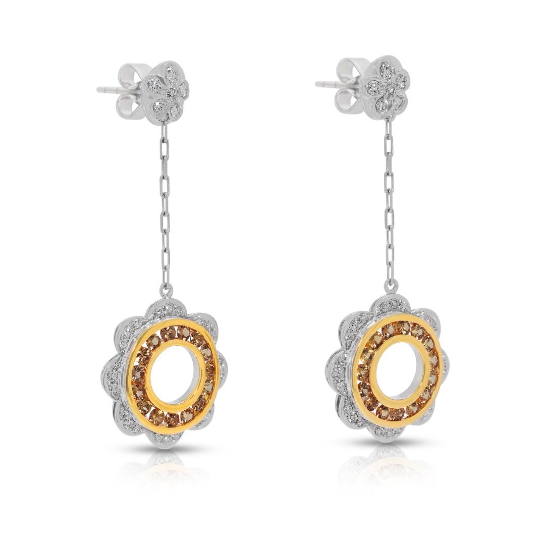 Elegant 1.05ct Yellow Sapphire and Diamond Floral Drop Earrings in 18k Two-Toned Gold by Lee Hwa