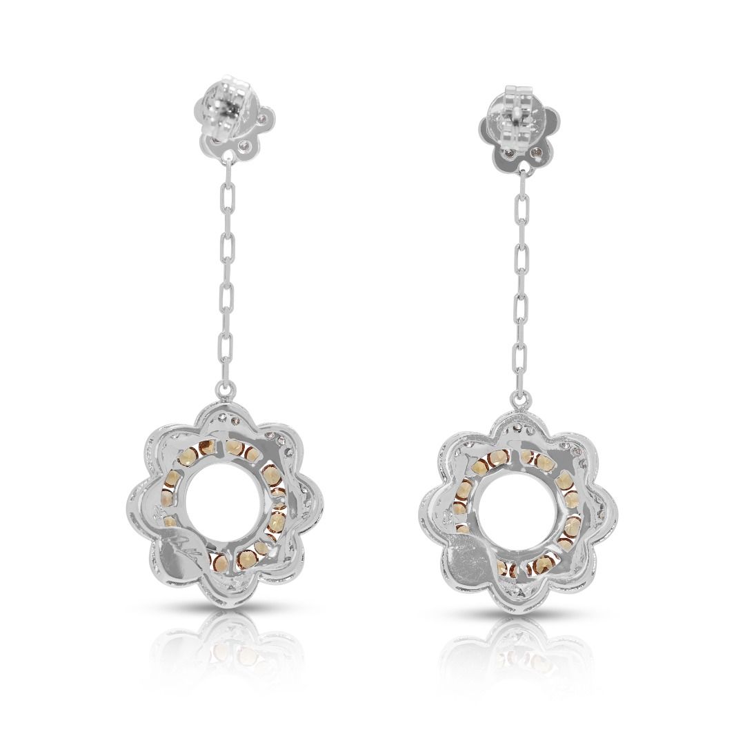 Elegant 1.05ct Yellow Sapphire and Diamond Floral Drop Earrings in 18k Two-Toned Gold by Lee Hwa