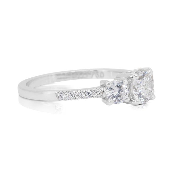Elegant 1.10ct Diamonds 3-Stone Ring in 18k White Gold - IGI Certified