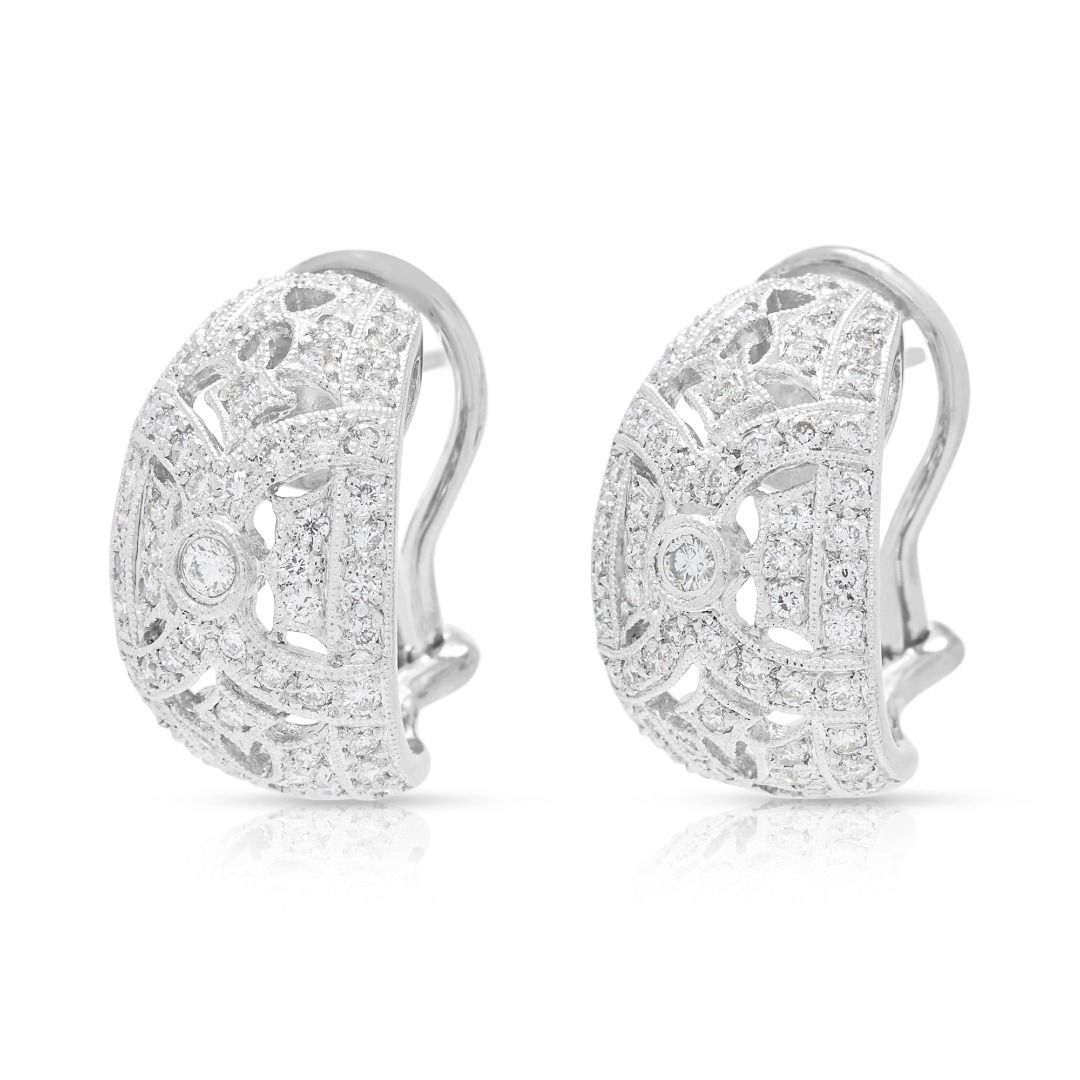Elegant 1.14ct Round Brilliant Diamond Vintage Filigree Earrings in Platinum