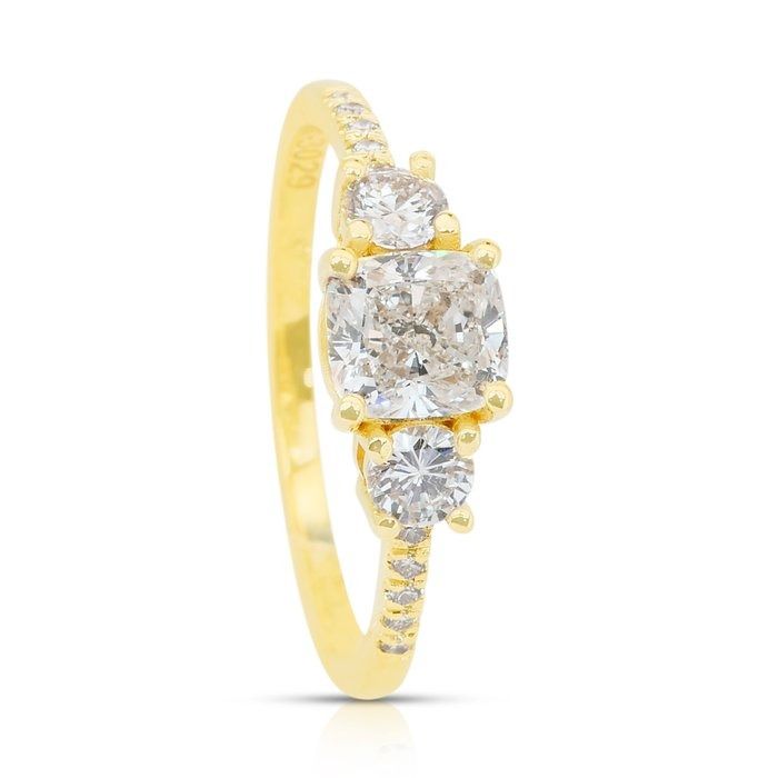 Elegant 1.28ct Diamonds 3-Stone Ring in 18k Yellow Gold - IGI Certified