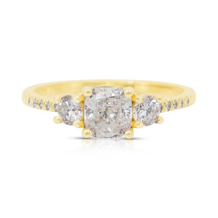 Elegant 1.28ct Diamonds 3-Stone Ring in 18k Yellow Gold - IGI Certified