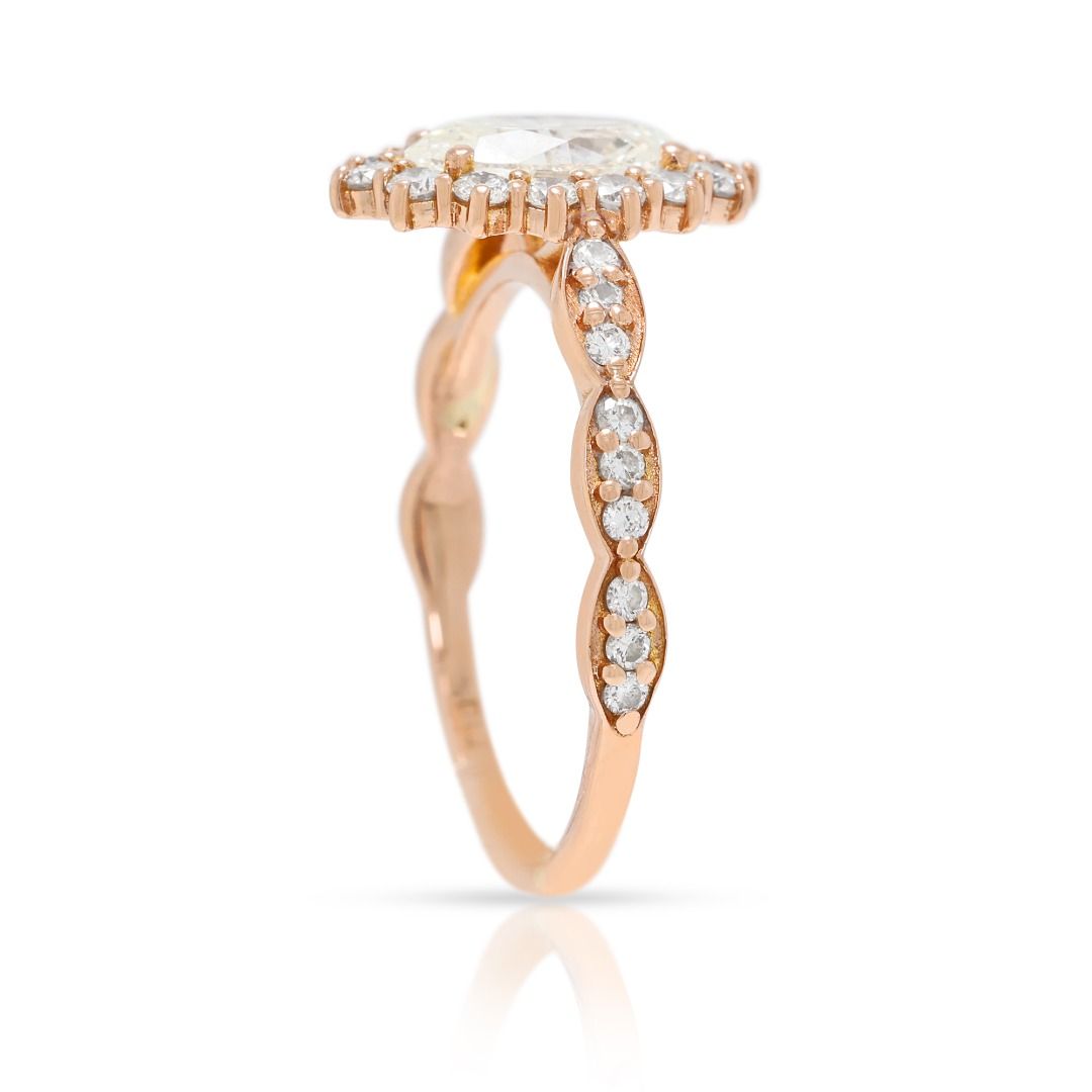 Eleganter 1,51 Karat Diamant Halo Pave Ring in 14K Roségold - AIG zertifiziert
