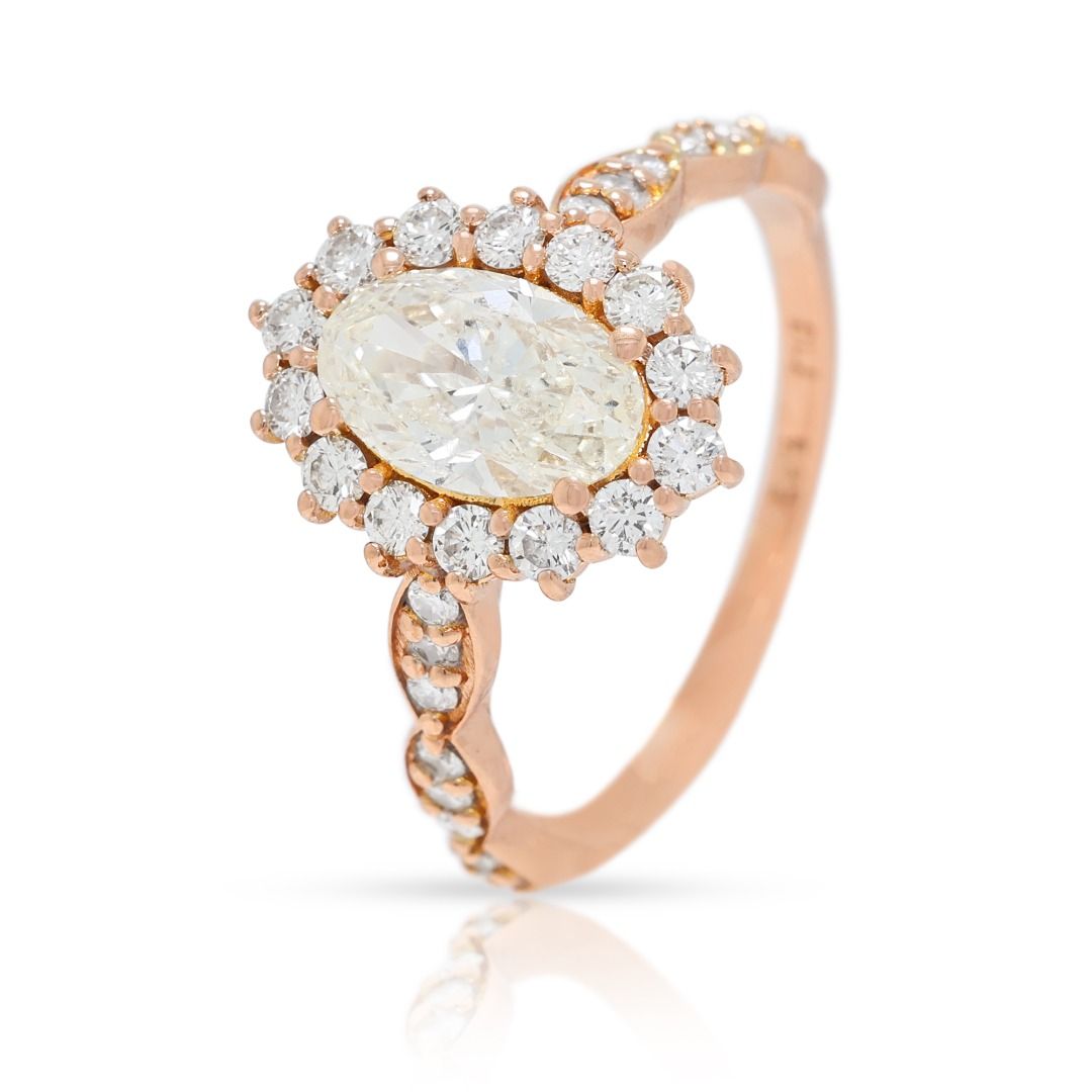 Eleganter 1,51 Karat Diamant Halo Pave Ring in 14K Roségold - AIG zertifiziert