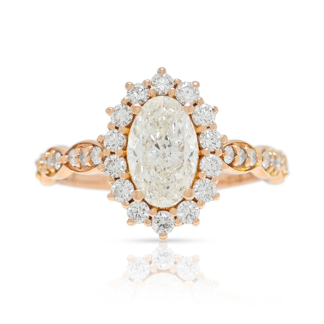 Eleganter 1,51 Karat Diamant Halo Pave Ring in 14K Roségold - AIG zertifiziert