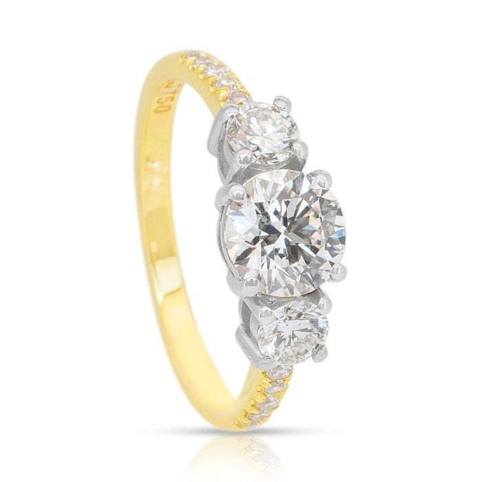 Elegant 1.55ct Diamonds 3-Stone Ring in 18k Yellow & White Gold - IGI Certified