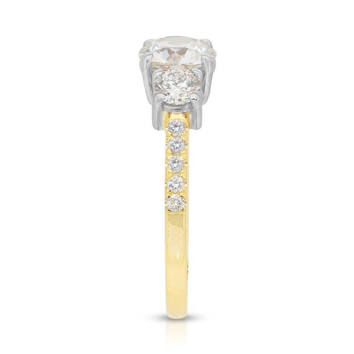 Elegant 1.55ct Diamonds 3-Stone Ring in 18k Yellow & White Gold - IGI Certified