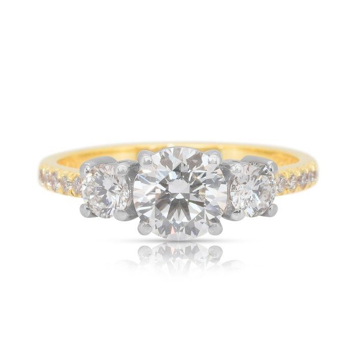 Elegant 1.55ct Diamonds 3-Stone Ring in 18k Yellow & White Gold - IGI Certified