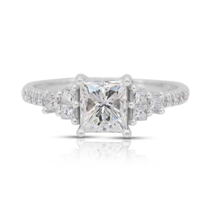 Elegant 1.56ct Diamonds Pave Ring in 18k White Gold - IGI Certified