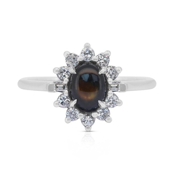 Elegant 1.58ct Star Sapphire and Diamonds Halo Ring in 14k White Gold - IGI Certified