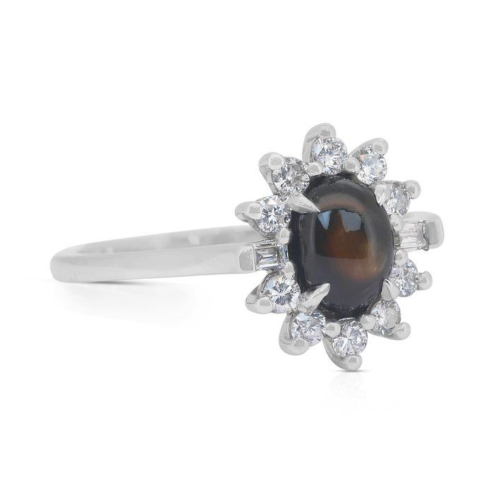 Elegant 1.58ct Star Sapphire and Diamonds Halo Ring in 14k White Gold - IGI Certified