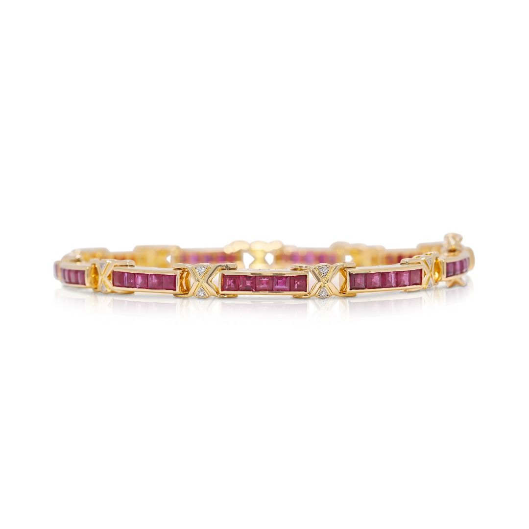 Elegant 1.71ct Ruby & Natural Diamond Bracelet in 18K Yellow Gold