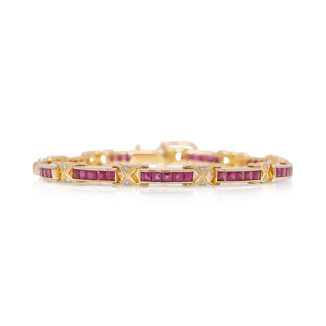 Elegant 1.71ct Ruby & Natural Diamond Bracelet in 18K Yellow Gold