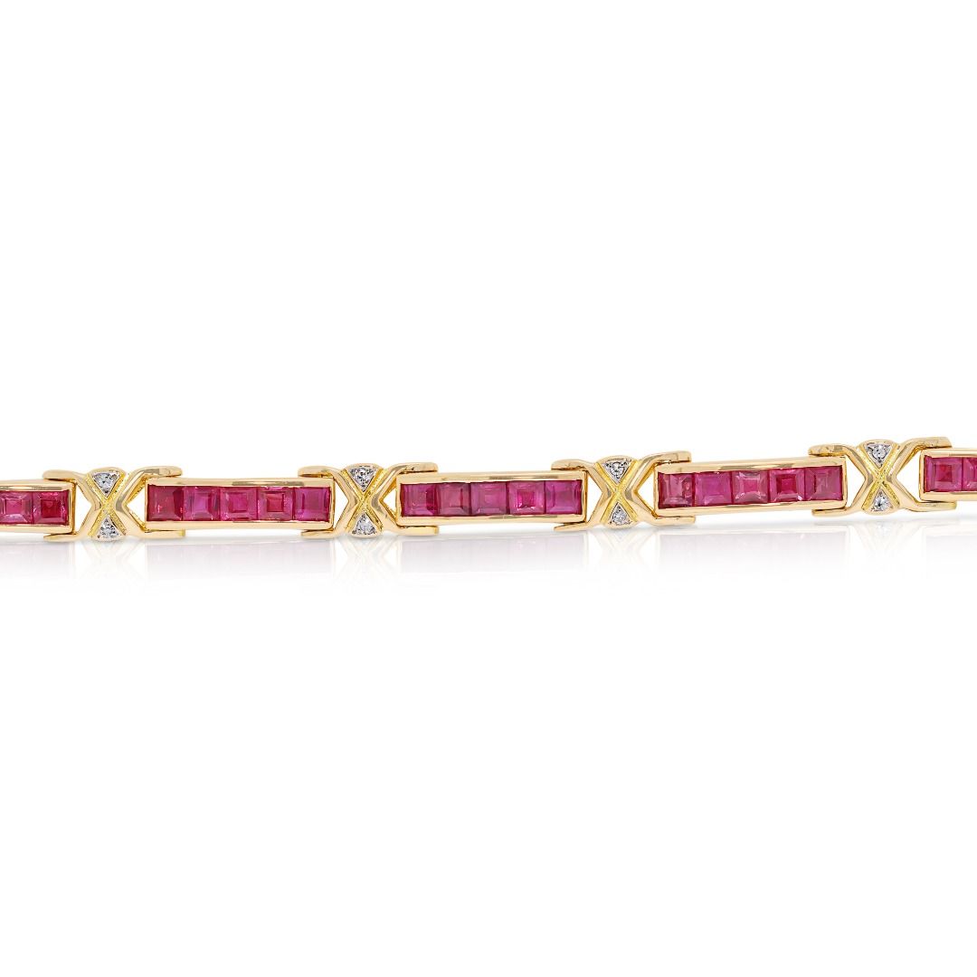 Elegant 1.71ct Ruby & Natural Diamond Bracelet in 18K Yellow Gold