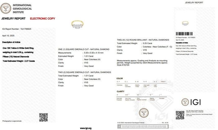 Elegant 2.26ct Diamonds 3-Stone Ring in 18k Yellow & White Gold - IGI Certified