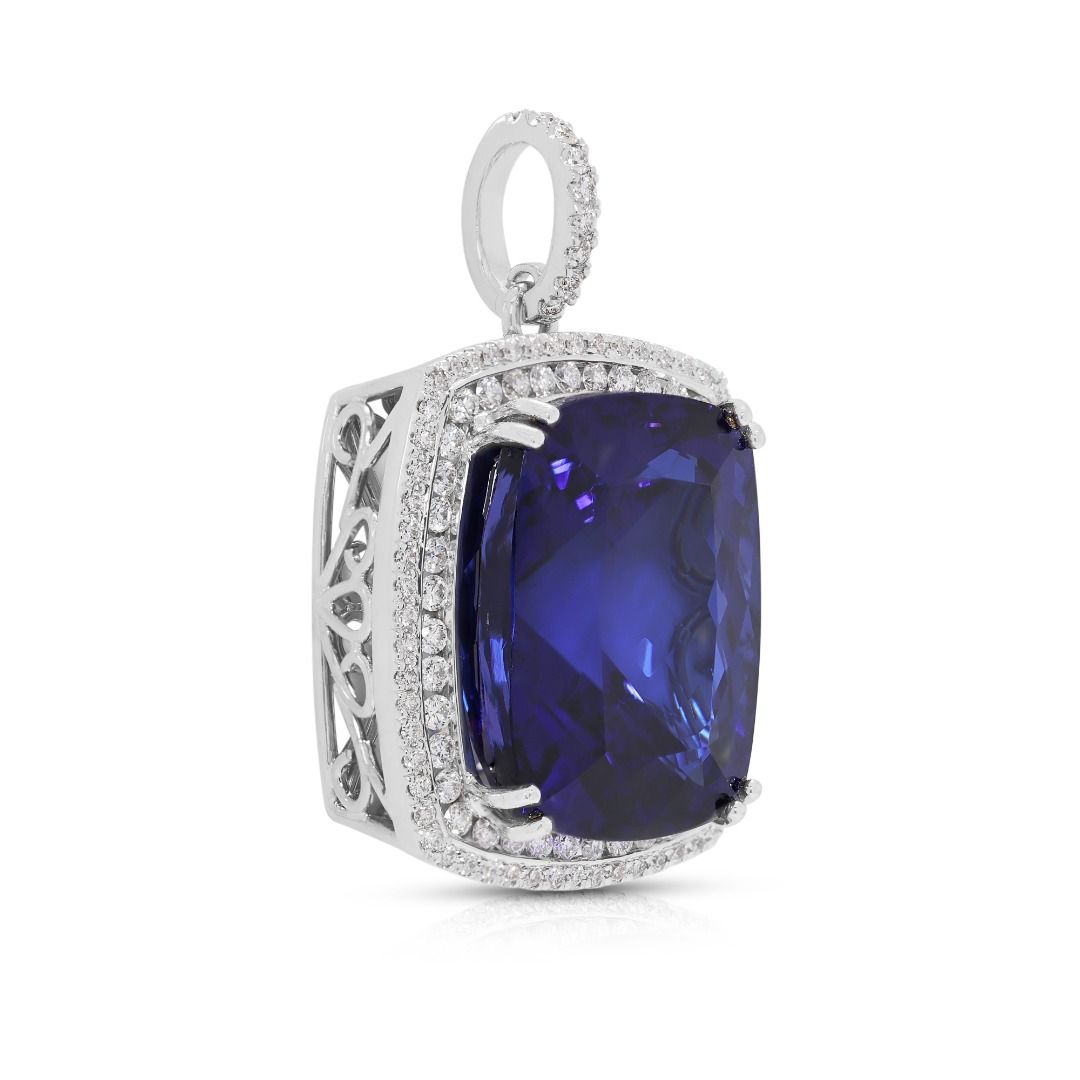 Elegant 49.06ct Natural Tanzanite and Diamond High-Jewelry Statement Pendant - NGI Certified