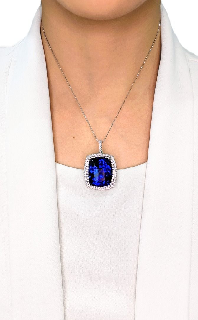 Elegant 49.06ct Natural Tanzanite and Diamond High-Jewelry Statement Pendant - NGI Certified