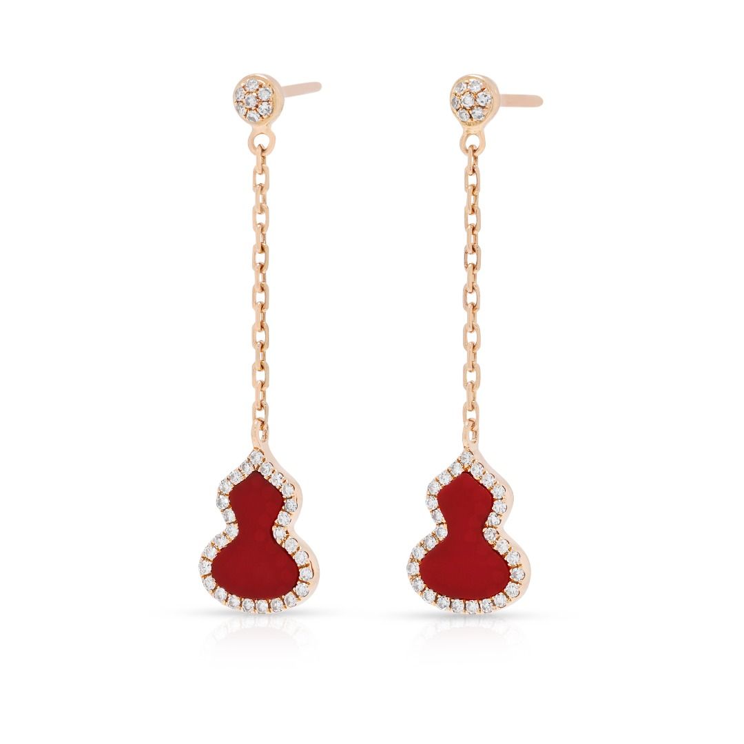 Elegante Wulu-Ohrhänger aus rotem Achat und 0,15 Karat Naturdiamanten in 18K Roségold