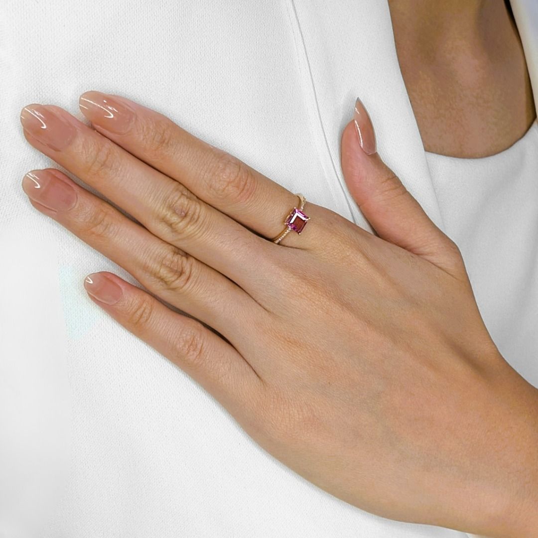 Enchanting 1.14ct Tourmaline & Natural Diamond 18K Rose Gold Pave Ring (New)