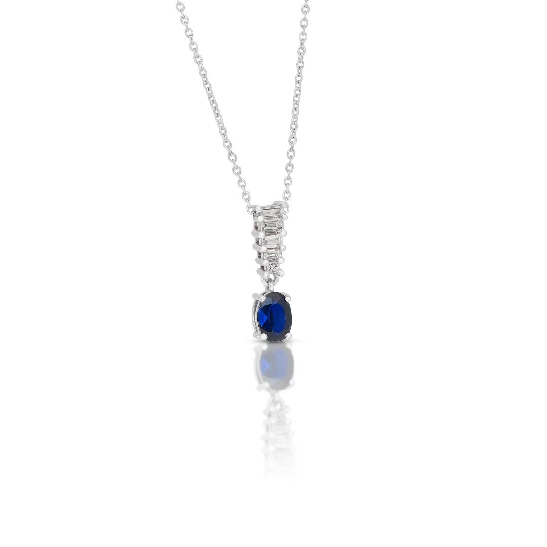 Enchanting 1.55ct Sapphire and Diamonds Necklace with Pendant in 18k White Gold