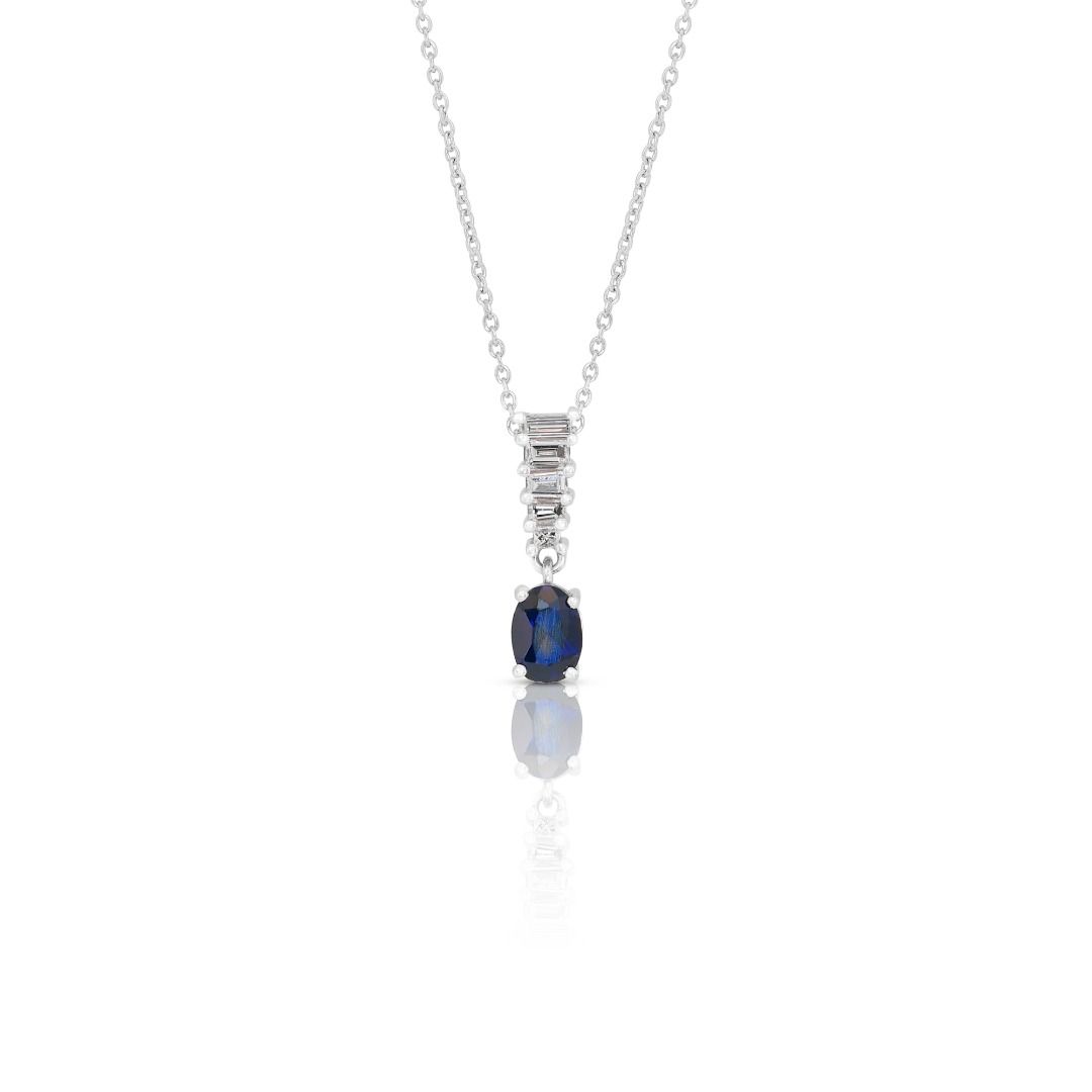 Enchanting 1.55ct Sapphire and Diamonds Necklace with Pendant in 18k White Gold